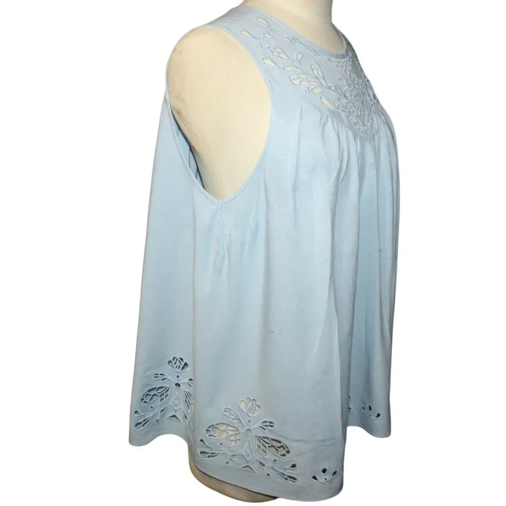 TORRID Babydoll Challis Crochet Inset Tank 0X Eyelet Top Beachy Boho Blouse - Picture 7 of 9